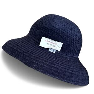 Navy Blue Chenille Wide Brim Hat Warm Winter OS Fits up to Large NWT